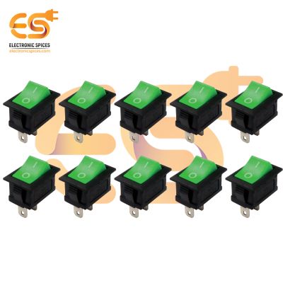 KCD1-101 6A 250V AC 2 pin SPST Green Color Rocker Switch Pack of 10
